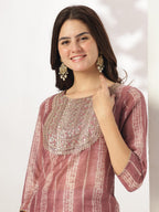 Janasya Dark Silk Blend Tie & dye Straight Kurta Set | Grocsy