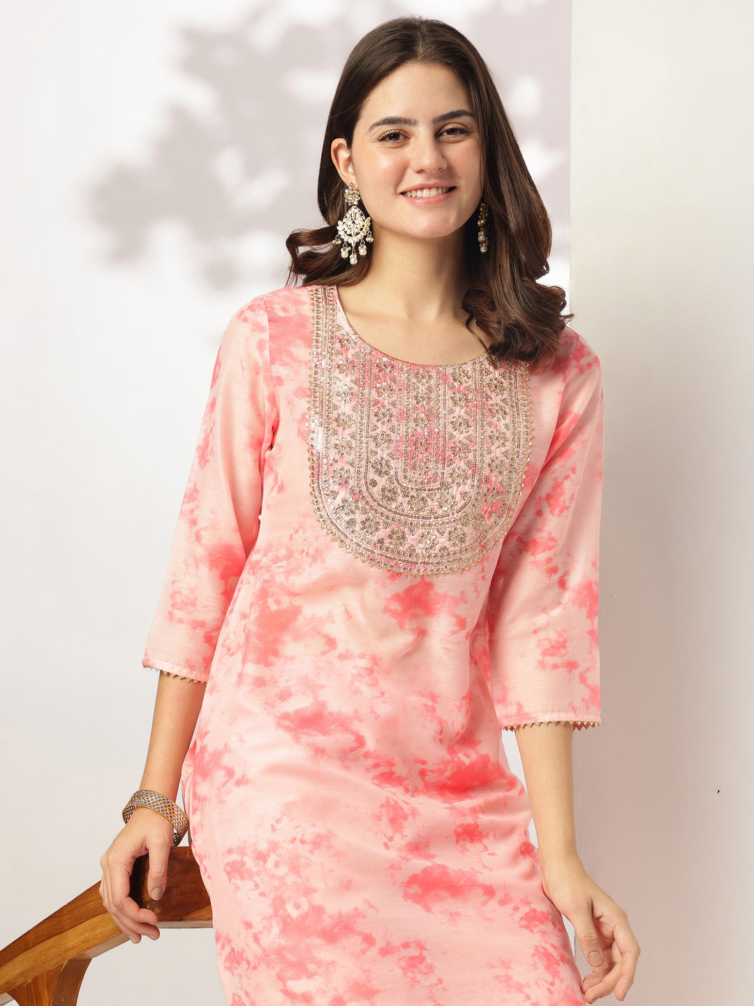 Janasya Light Silk Blend Tie & dye Straight Kurta Set | Grocsy