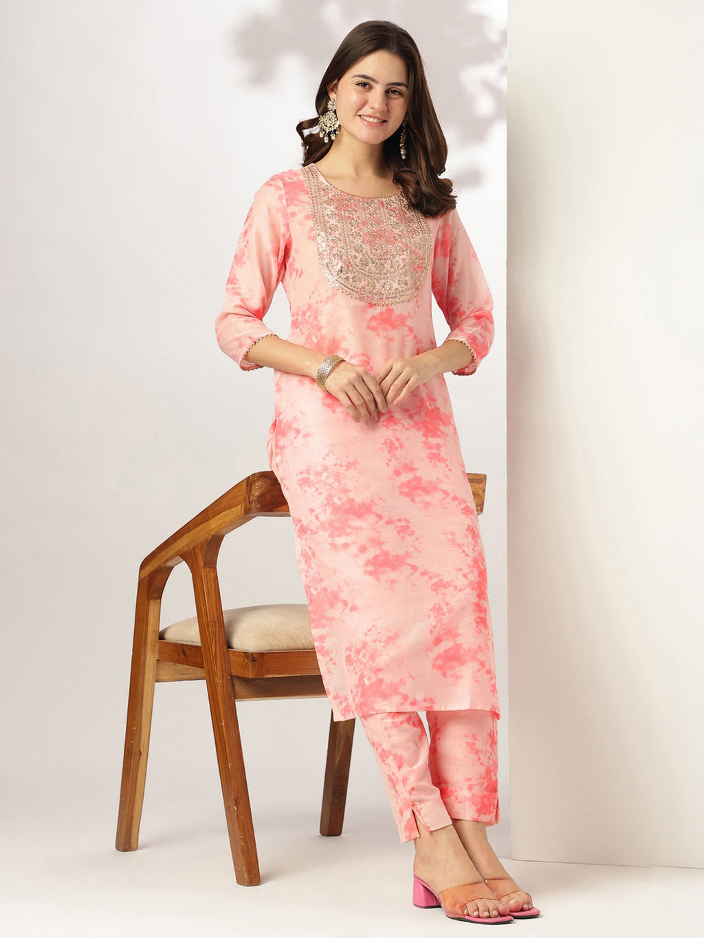 Janasya Light Silk Blend Tie & dye Straight Kurta Set | Grocsy