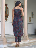 Janasya Dark Cotton Ethnic Motifs A-Line Kurta Set | Grocsy