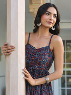 Janasya Dark Cotton Ethnic Motifs A-Line Kurta Set | Grocsy