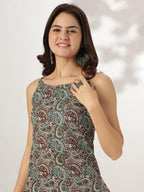 Janasya Dark Cotton Ethnic Motifs Straight Kurta Set | Grocsy