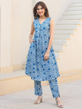 Janasya Dark Cotton Floral A-Line Kurta Set | Grocsy