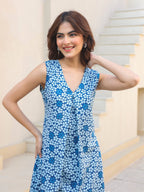 Janasya Dark Cotton Floral A-Line Kurta Set | Grocsy