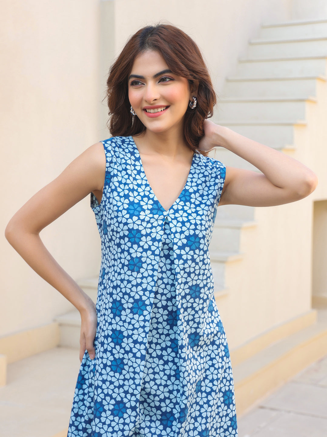 Janasya Dark Cotton Floral A-Line Kurta Set | Grocsy