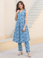 Janasya Dark Cotton Floral A-Line Kurta Set | Grocsy