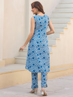 Janasya Dark Cotton Floral A-Line Kurta Set | Grocsy