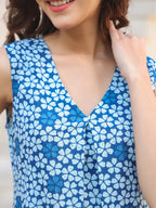 Janasya Dark Cotton Floral A-Line Kurta Set | Grocsy