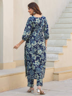 Janasya Dark Cotton Floral Straight Kurta Set | Grocsy