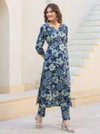 Janasya Dark Cotton Floral Straight Kurta Set | Grocsy