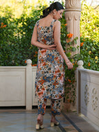 Janasya Dark Cotton Floral Straight Kurta Set | Grocsy