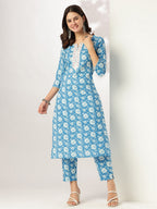 Janasya Light Cotton Floral Straight Kurta Set | Grocsy