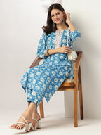 Janasya Light Cotton Floral Straight Kurta Set | Grocsy
