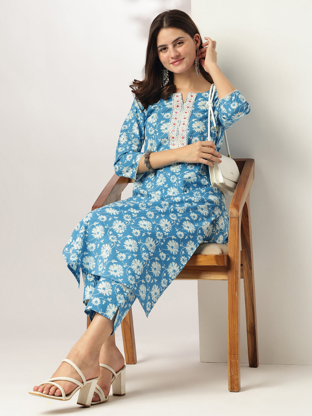 Janasya Light Cotton Floral Straight Kurta Set | Grocsy