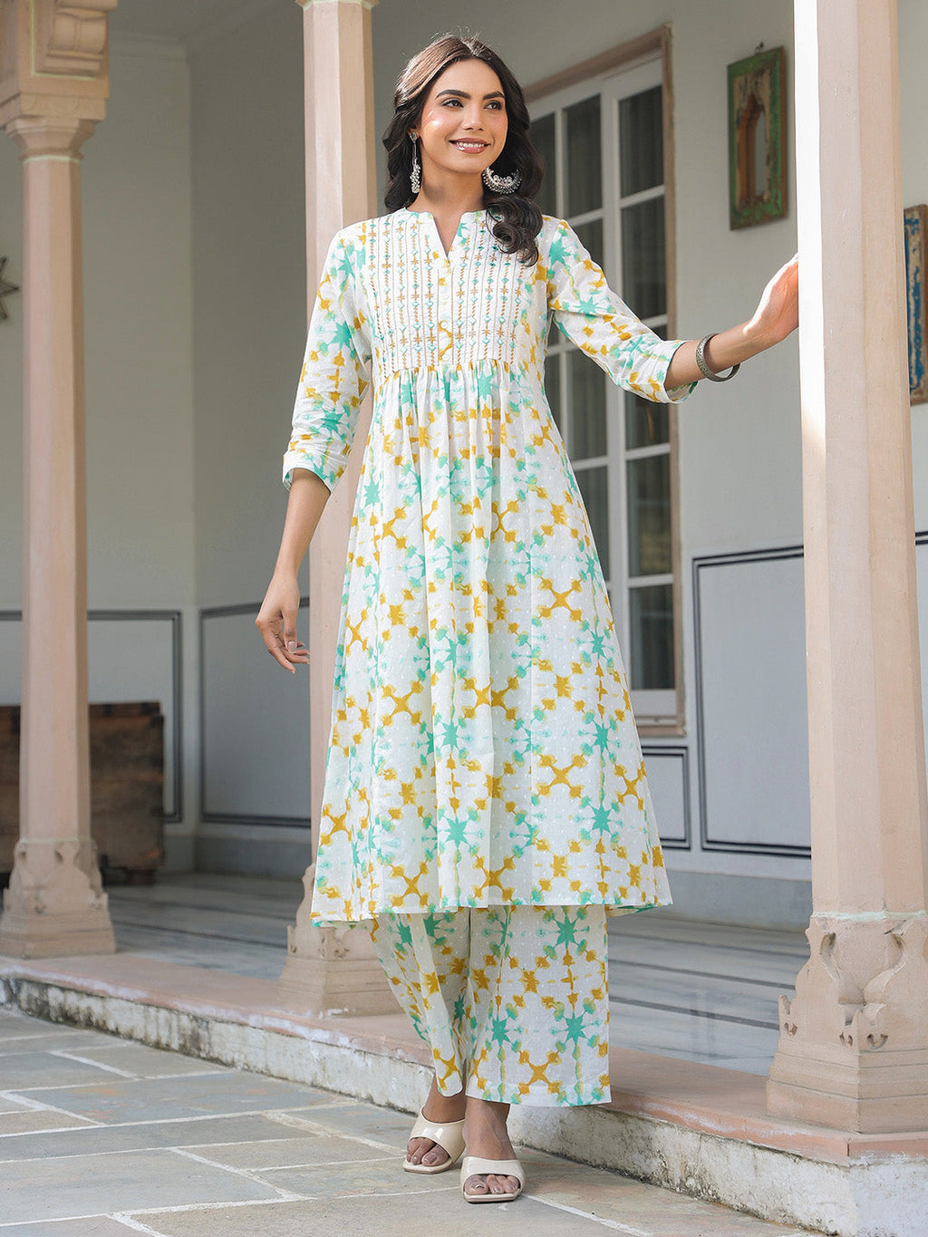 Janasya Light Cotton Abstract A-Line Kurta Set | Grocsy