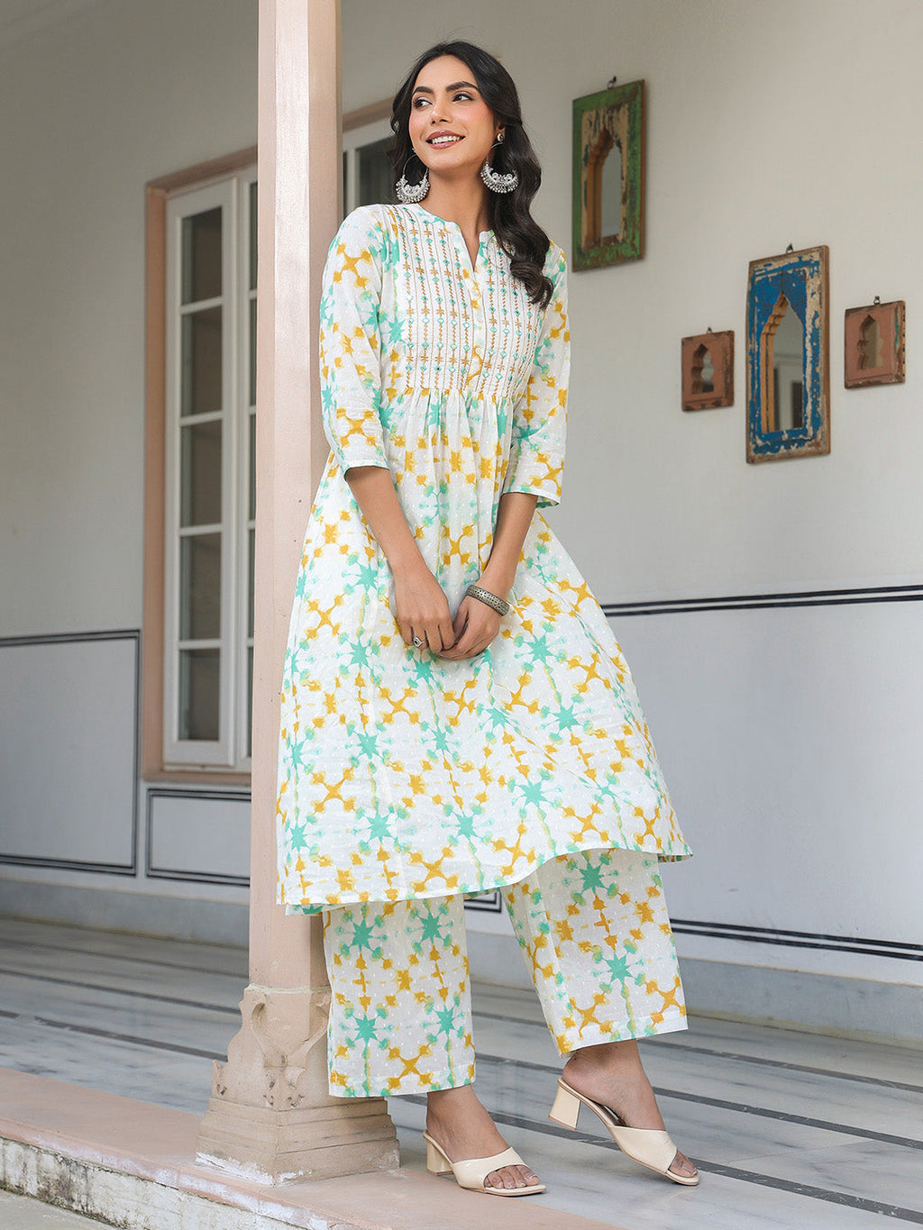 Janasya Light Cotton Abstract A-Line Kurta Set | Grocsy