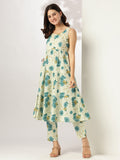 Janasya Light Cotton Floral Tiered Kurta Set | Grocsy