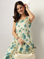 Janasya Light Cotton Floral Tiered Kurta Set | Grocsy