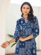 Janasya Dark Cotton Ethnic Motifs Straight Kurta Set | Grocsy