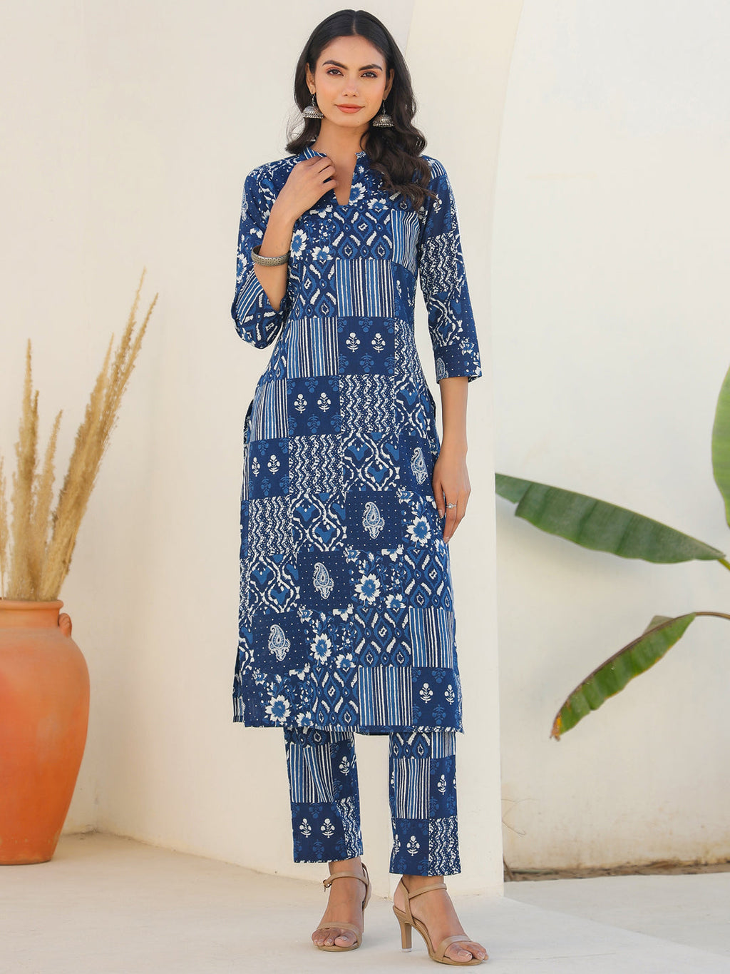 Janasya Dark Cotton Ethnic Motifs Straight Kurta Set | Grocsy
