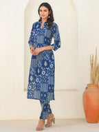 Janasya Dark Cotton Ethnic Motifs Straight Kurta Set | Grocsy