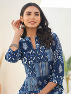 Janasya Dark Cotton Ethnic Motifs Straight Kurta Set | Grocsy