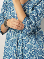 Janasya Dark Cotton Floral A-Line Kurta Set | Grocsy