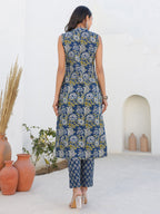 Janasya Dark Cotton Floral A-Line Kurta Set | Grocsy