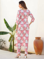 Janasya Light Cotton Floral Straight Kurta Set | Grocsy