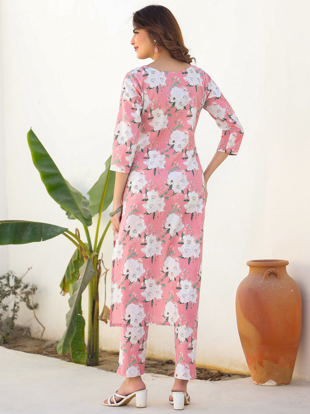 Janasya Light Cotton Floral Straight Kurta Set | Grocsy