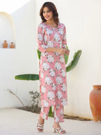 Janasya Light Cotton Floral Straight Kurta Set | Grocsy