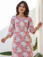 Janasya Light Cotton Floral Straight Kurta Set | Grocsy