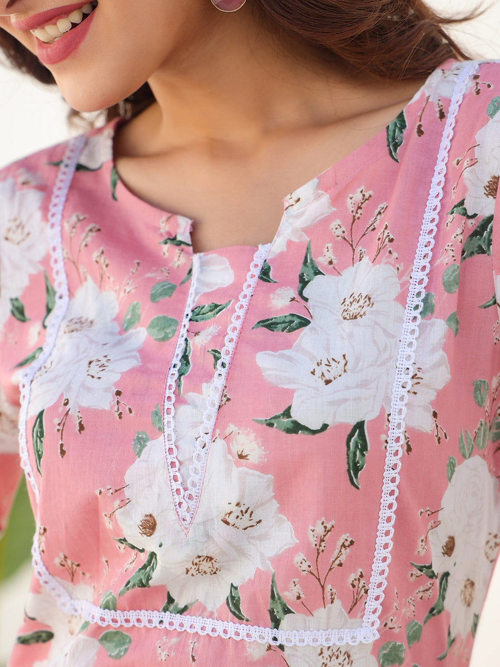 Janasya Light Cotton Floral Straight Kurta Set | Grocsy