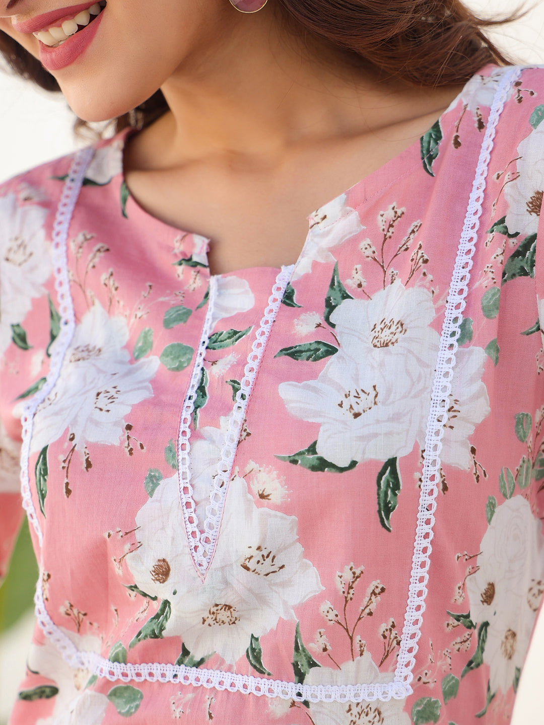 Janasya Light Cotton Floral Straight Kurta Set | Grocsy