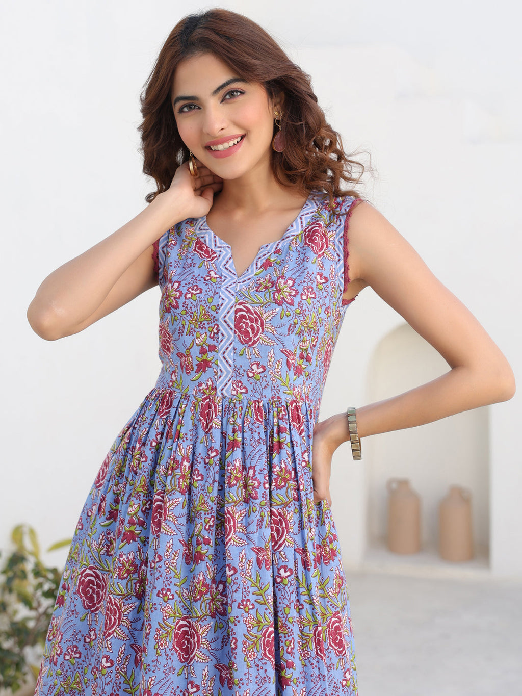 Janasya Dark Cotton Floral A-Line Kurta Set | Grocsy