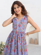 Janasya Dark Cotton Floral A-Line Kurta Set | Grocsy