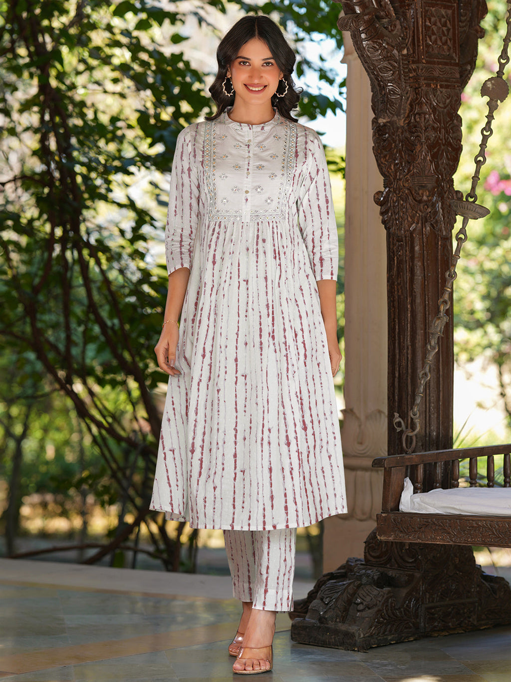 Janasya Light Cotton Tie & dye A-Line Kurta Set | Grocsy