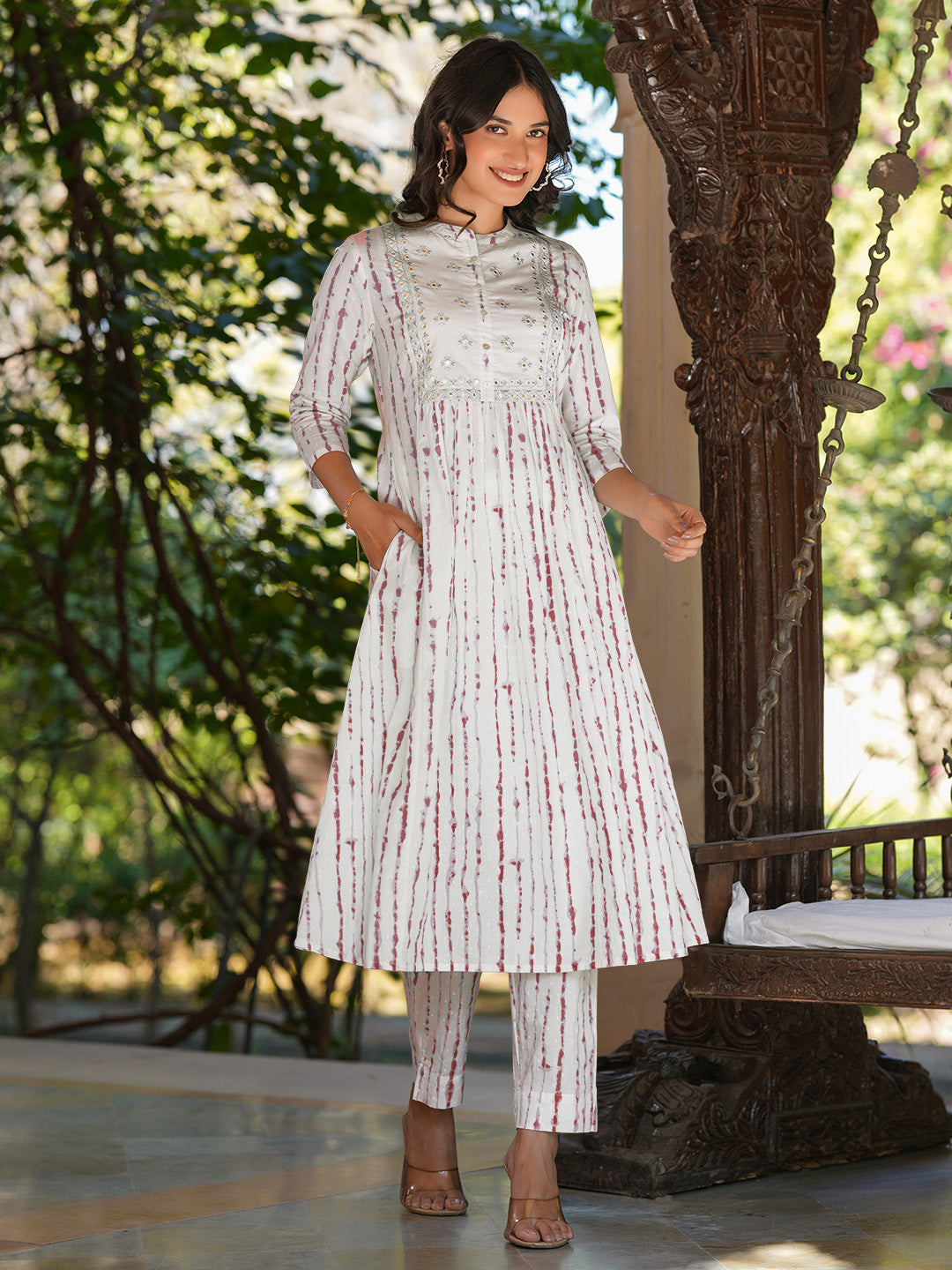 Janasya Light Cotton Tie & dye A-Line Kurta Set | Grocsy