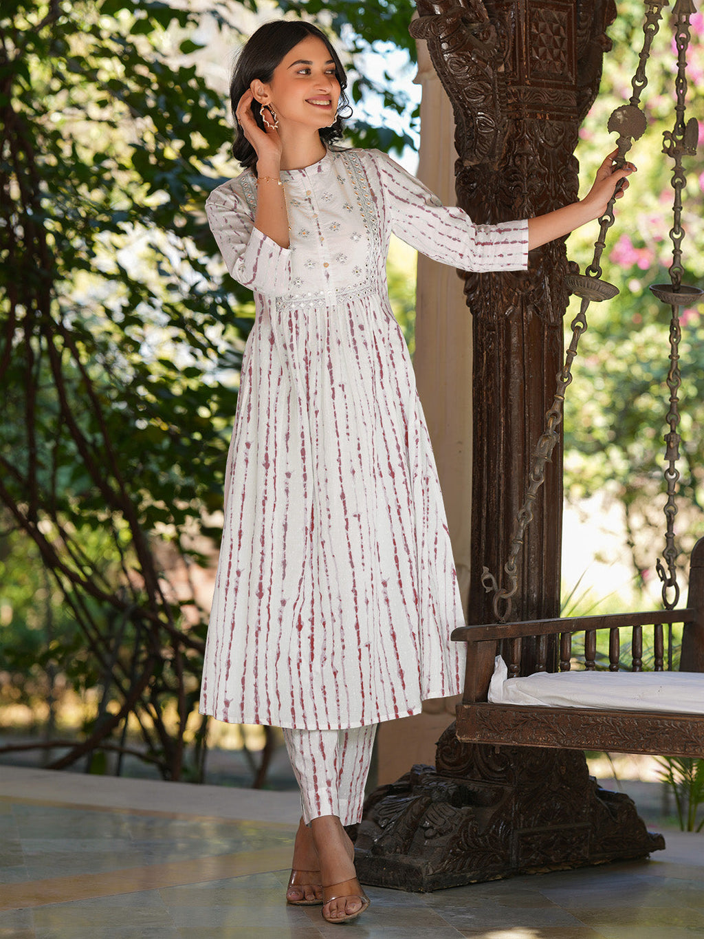 Janasya Light Cotton Tie & dye A-Line Kurta Set | Grocsy