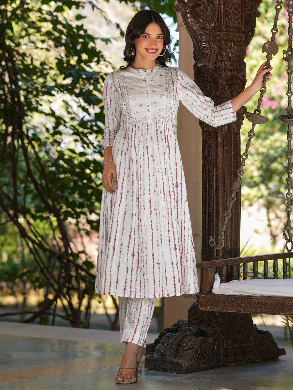Janasya Light Cotton Tie & dye A-Line Kurta Set | Grocsy