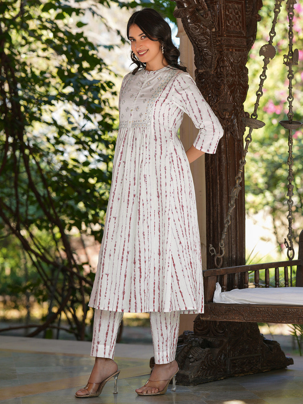Janasya Light Cotton Tie & dye A-Line Kurta Set | Grocsy