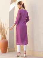 Janasya Dark Georgette Floral Straight Kurta | Grocsy