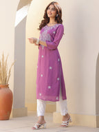 Janasya Dark Georgette Floral Straight Kurta | Grocsy