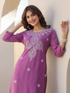 Janasya Dark Georgette Floral Straight Kurta | Grocsy