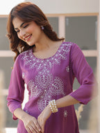 Janasya Dark Georgette Floral Straight Kurta | Grocsy