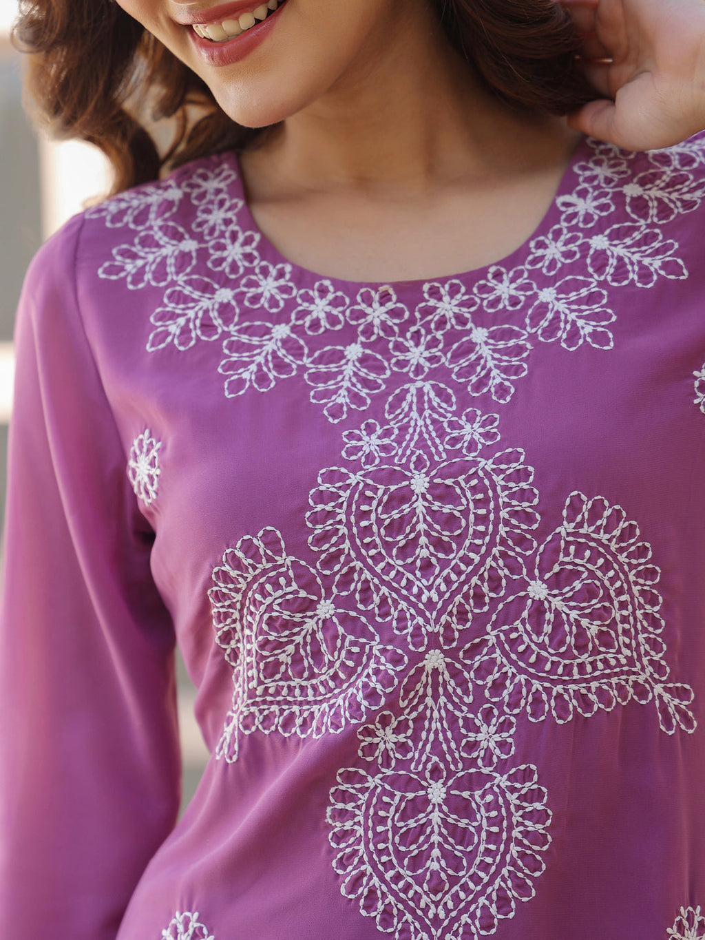 Janasya Dark Georgette Floral Straight Kurta | Grocsy