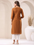 Janasya Dark Georgette Embroidered Straight Kurta | Grocsy