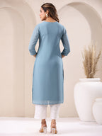 Janasya Bright Georgette Embroidered Straight Kurta | Grocsy