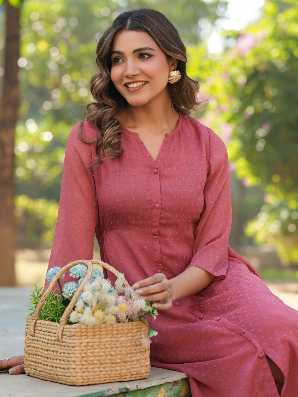 Janasya Light Dobby Chiffon Self Design A-Line Kurta | Grocsy