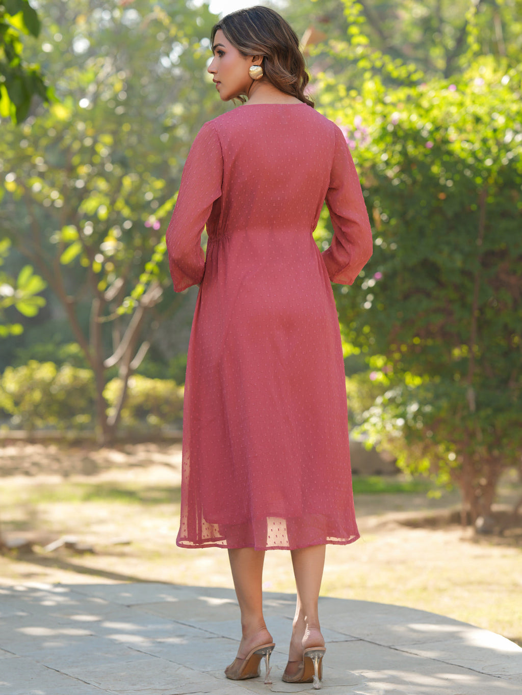 Janasya Light Dobby Chiffon Self Design A-Line Kurta | Grocsy